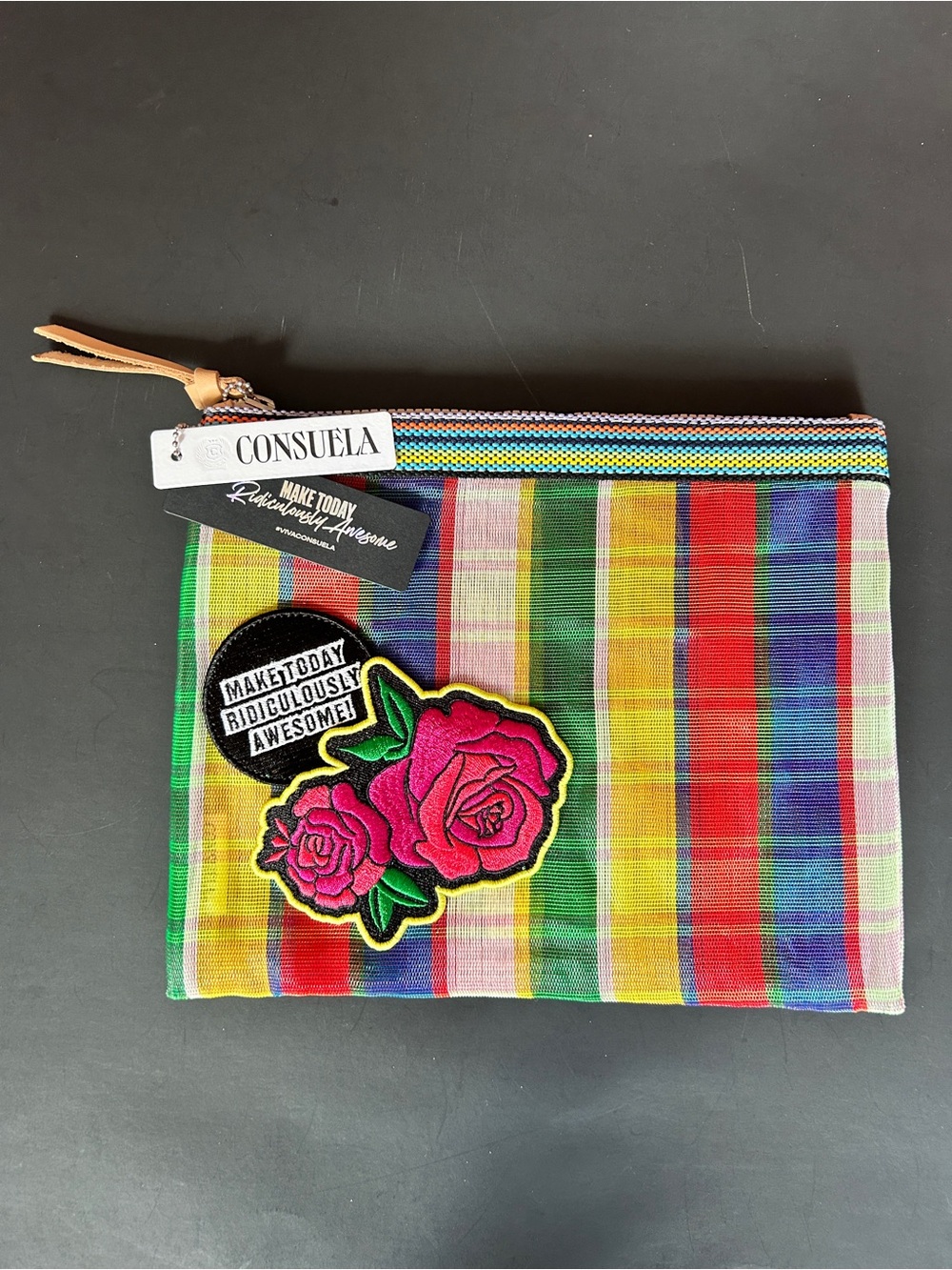 CONSUELA Mesh Zipper Pouch Rainbow Multi NWT Make Today Awesome